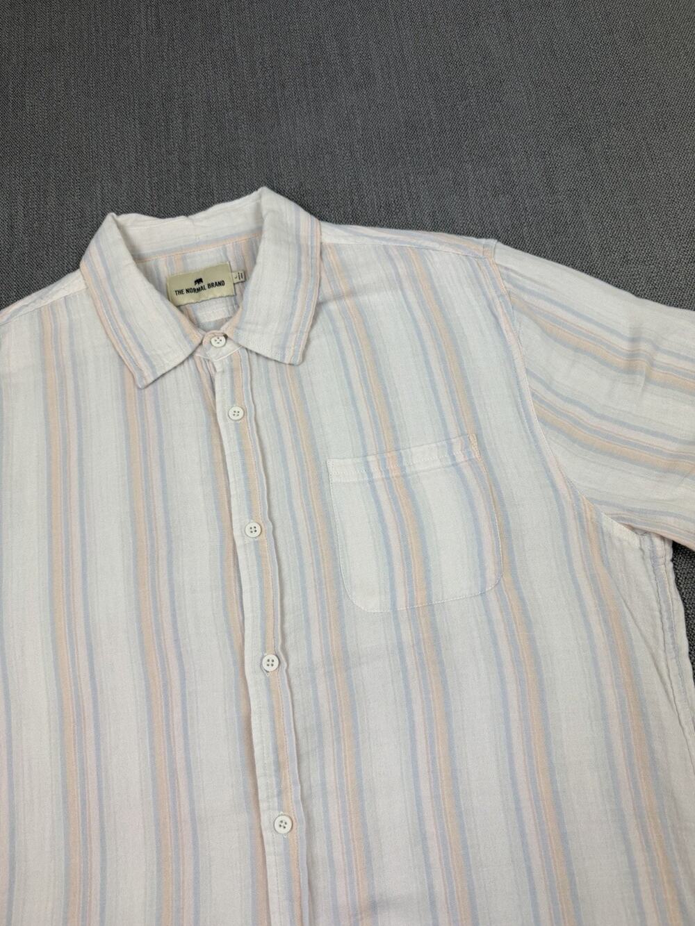The Normal Brand Gauze Button Up Shirt Large White Pastel Stripe Cotton
